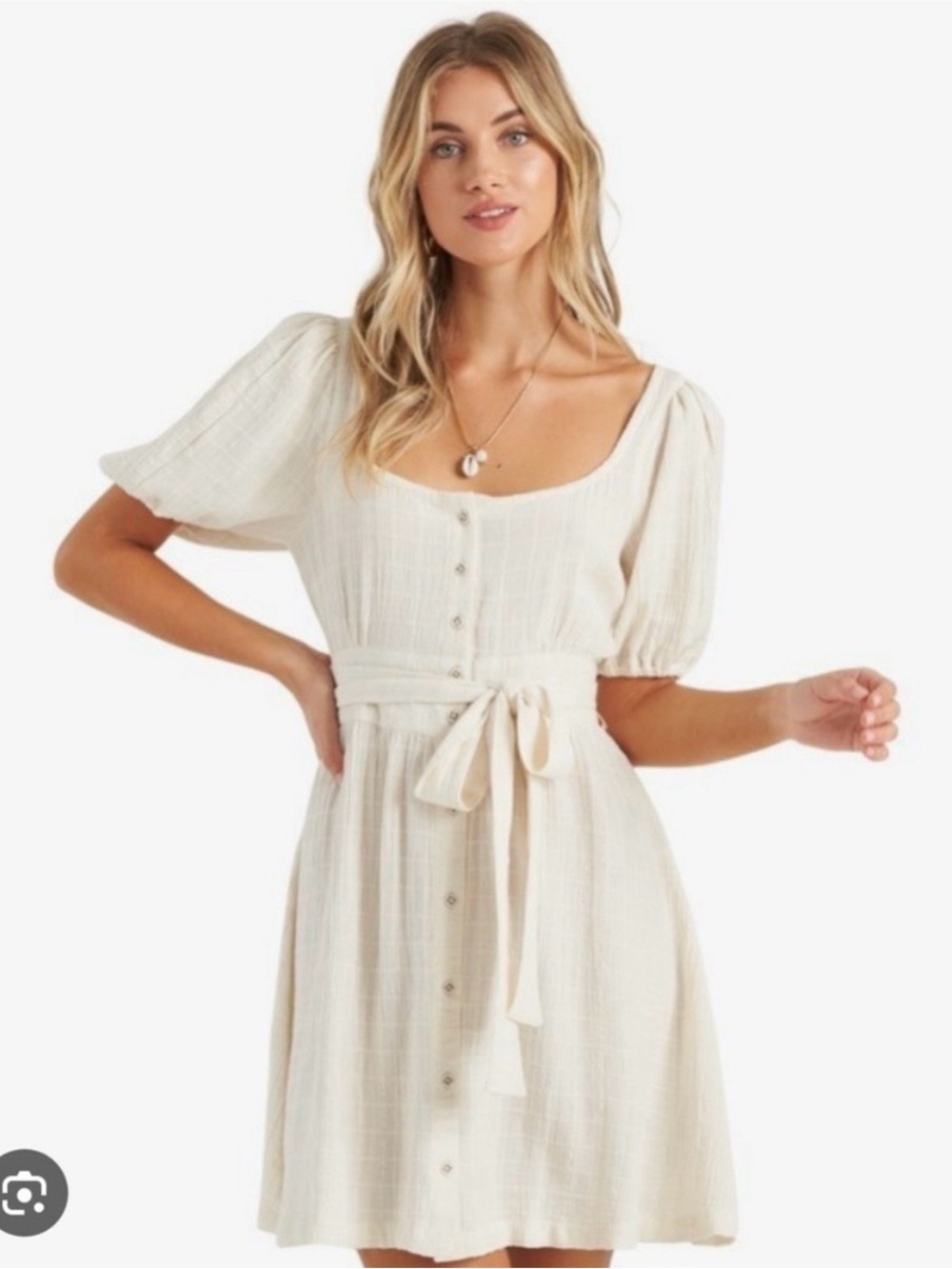 Billabong Sun Down Dress Ecofriendly Checkered Mini Dress in Cream Size Large NW